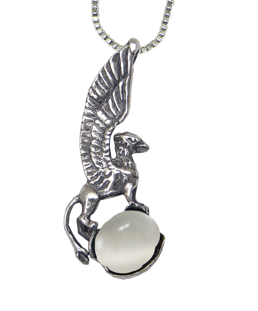 Sterling Silver Regal Griffin Pendant With White Moonstone
